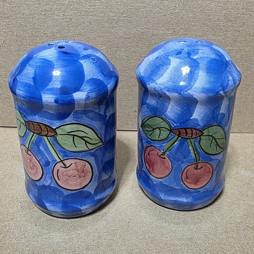 Large Ceramic Cherry Themed Salt Pepper Shakers #151